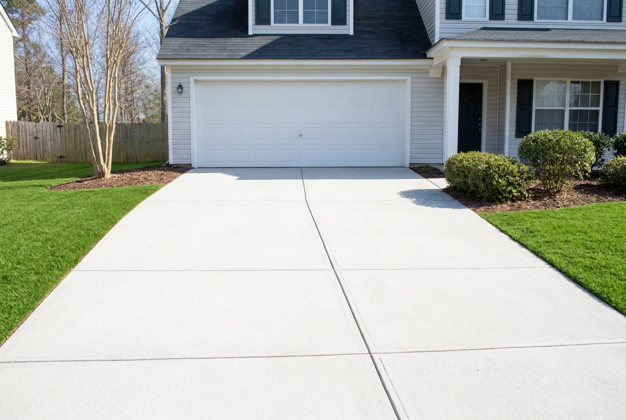Pressure washing a residential driveway